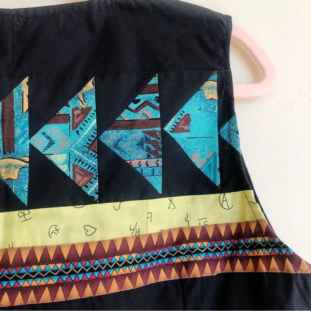 Handcrafted Quilted Folk Art Vest Patchwork Art to Wear Cowboy Western - Picture 7 of 7